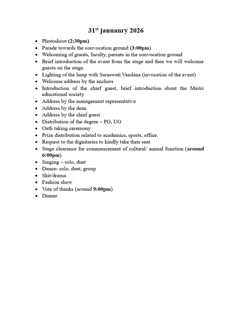 2026 Convocation Ceremony Schedule | PDF