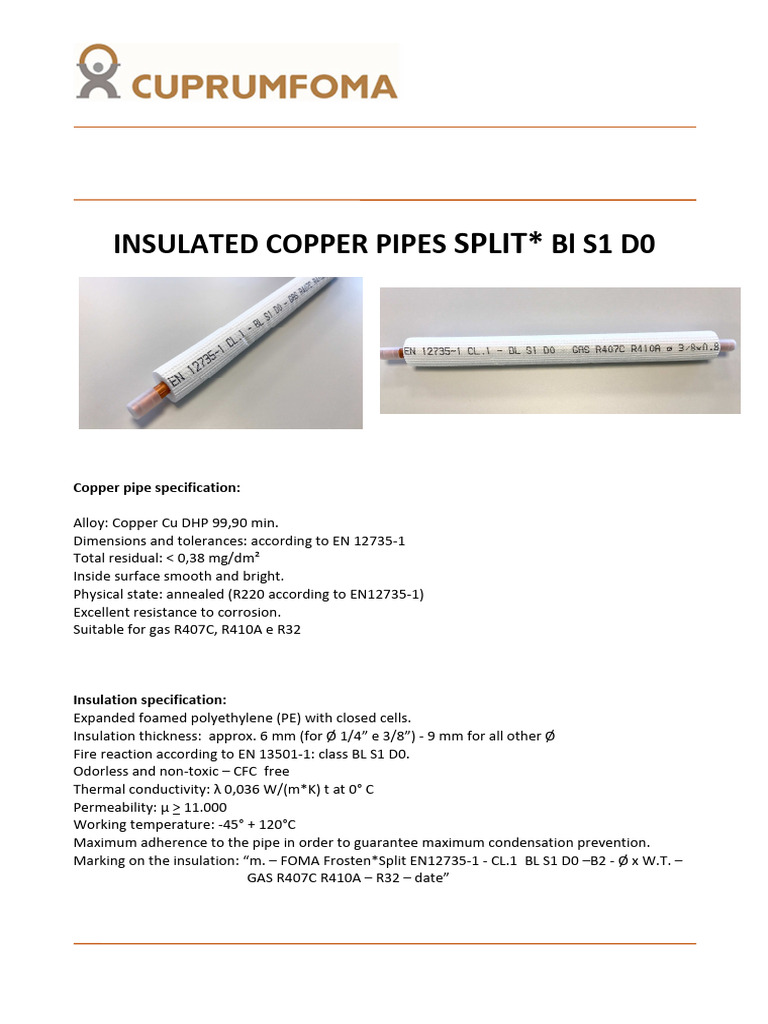 Insulated Copper Pipes Specifications | PDF