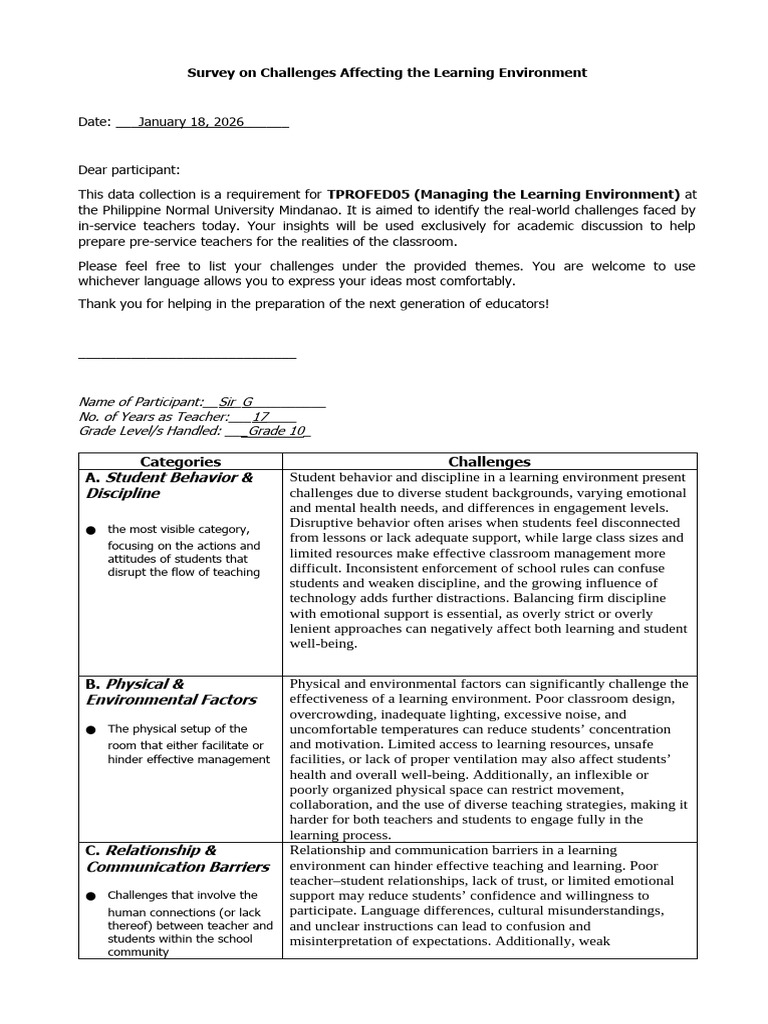 Challenges in the Learning Environment | PDF | Teachers | Learning