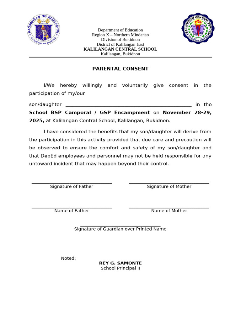 Parental Consent for BSP/GSP Camp 2025 | PDF