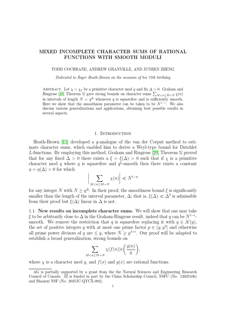 Mixed Incomplete Character Sums Analysis | PDF | Polynomial ...