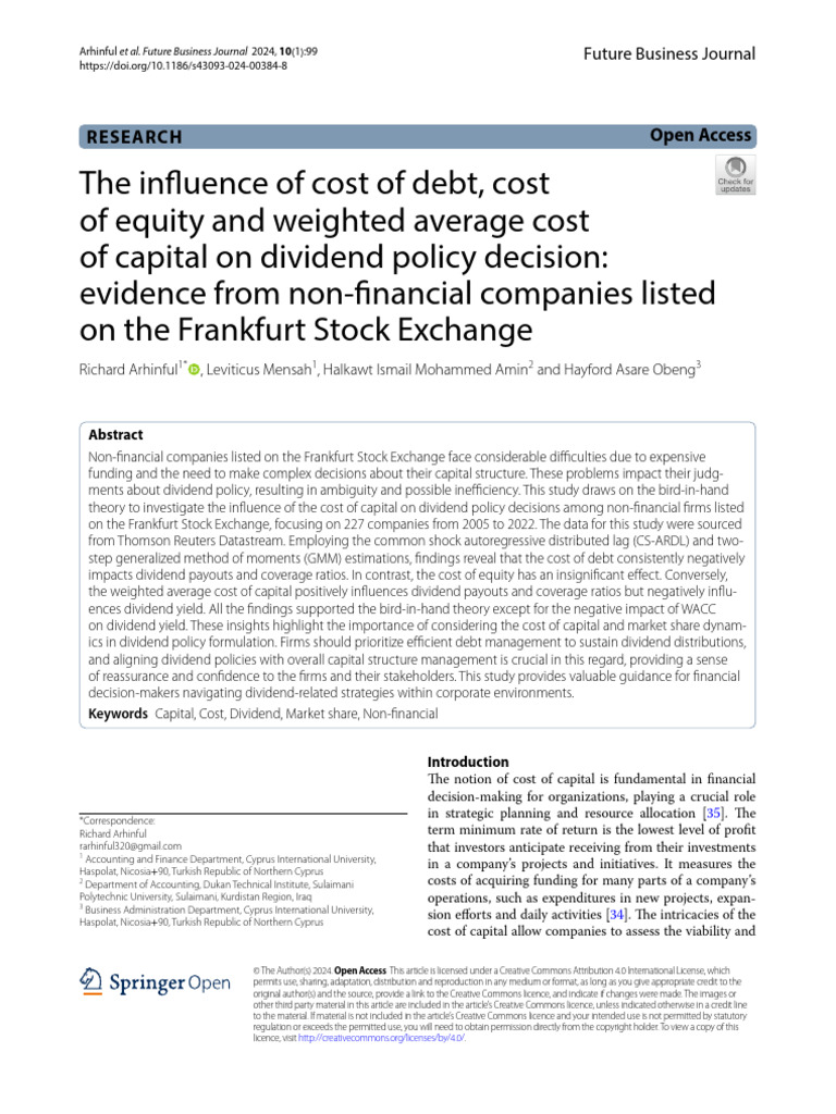 Impact of Capital Costs on Dividend Policy | PDF | Dividend | Cost Of ...