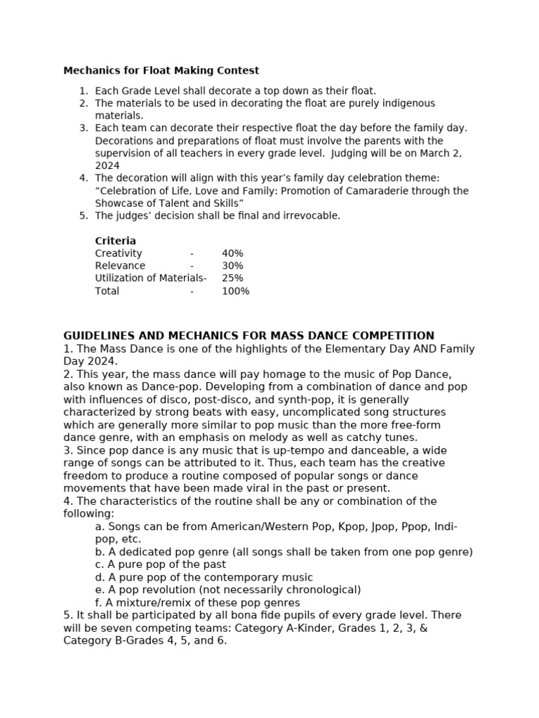 Float and Dance Contest Guidelines 2024 | PDF | Dance Pop | Entertainment
