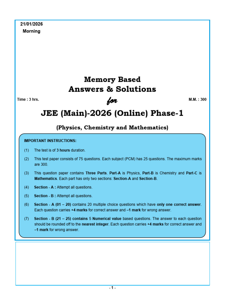 JEE Main 2026 Memory-Based Solutions | PDF | Isomer | Chemistry