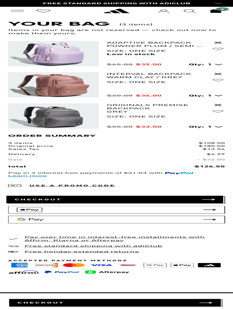 Discounted Backpacks Checkout Summary | PDF