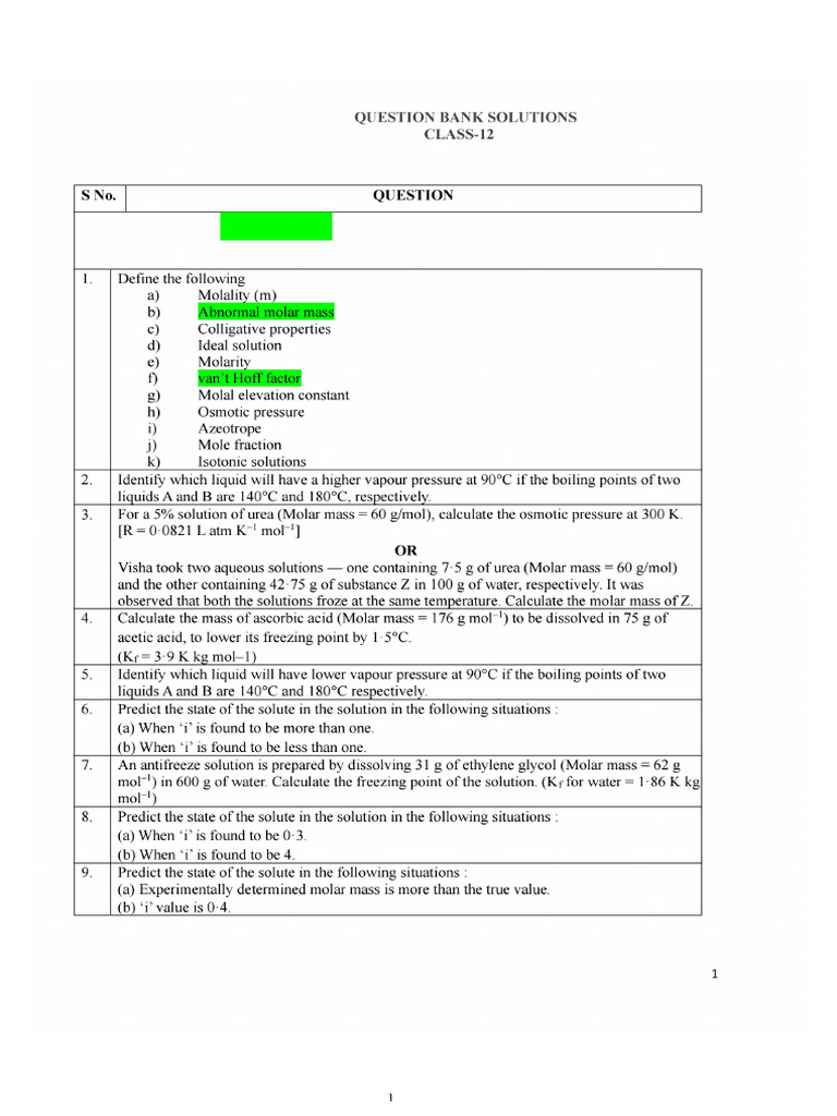 Solutions Chapter All Imp Questions | PDF