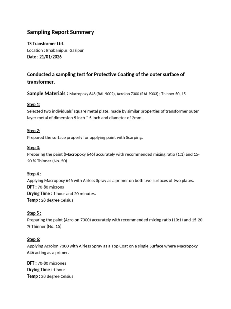 Transformer Coating Sampling Report | PDF
