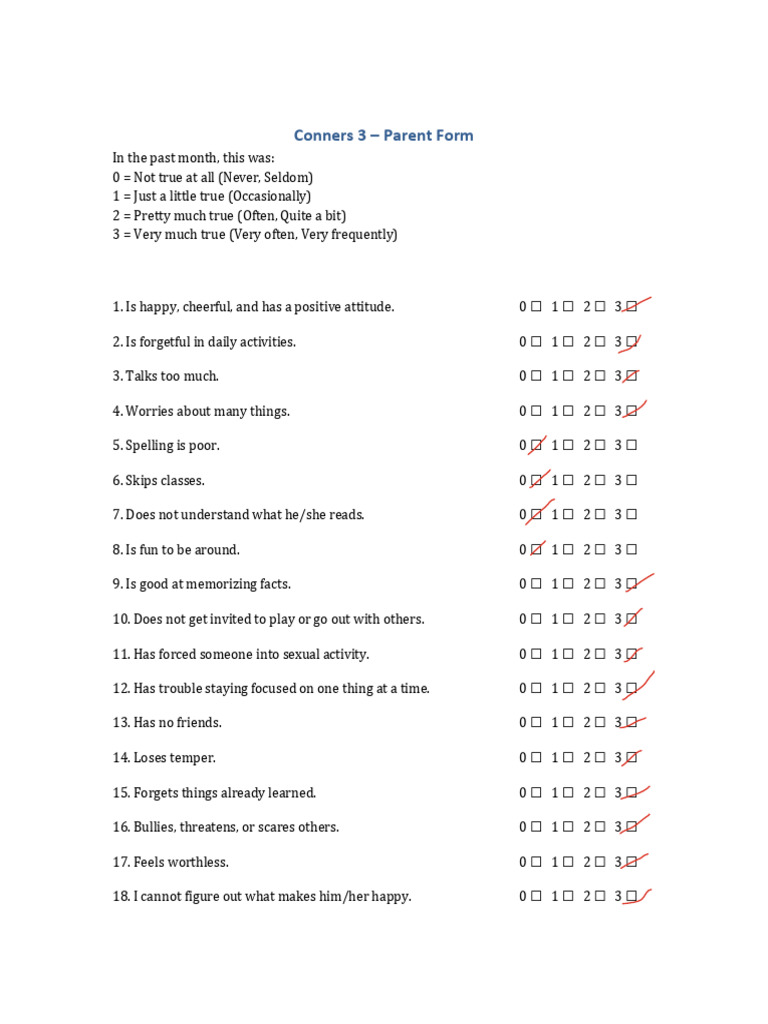 Conners 3 Parent Rating Scale | PDF