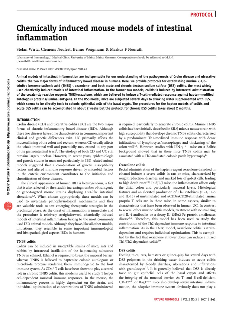 Mouse Models for Intestinal Inflammation | PDF | Ulcerative Colitis ...