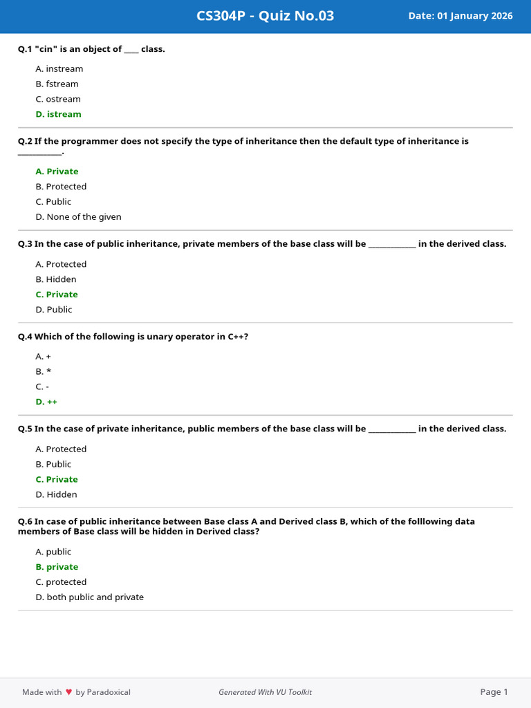 CS304P Quiz 03: C++ Concepts Test | PDF