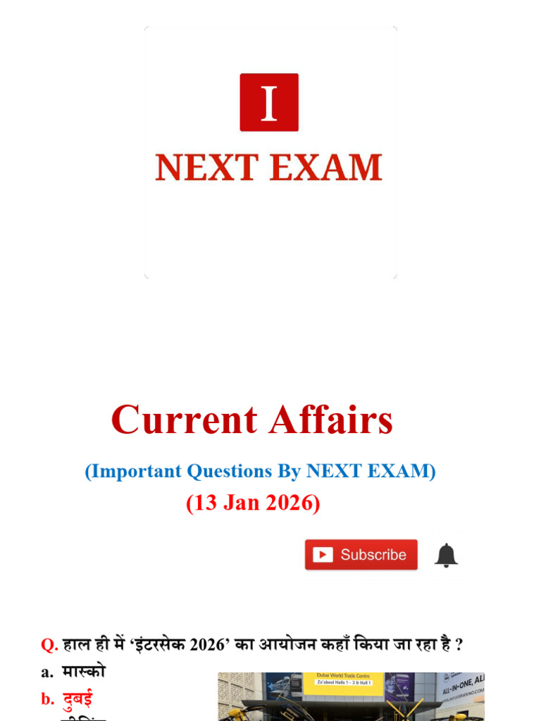 13 Jan 2026 Current Affairs by NEXT EXAM | PDF