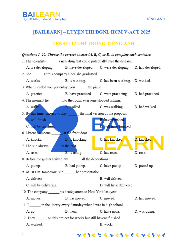 English Tenses Practice for 2025 Exam | PDF