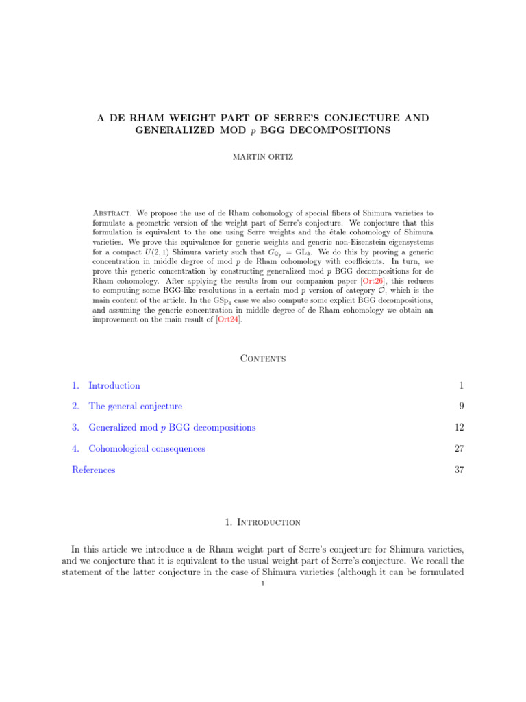 A de Rham Weight Part of Serre'S Conjecture and Generalized Mod BGG ...