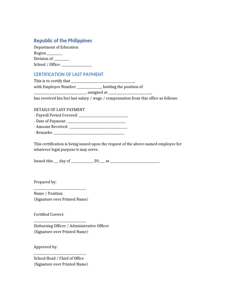 Last Payment Certification Template | PDF
