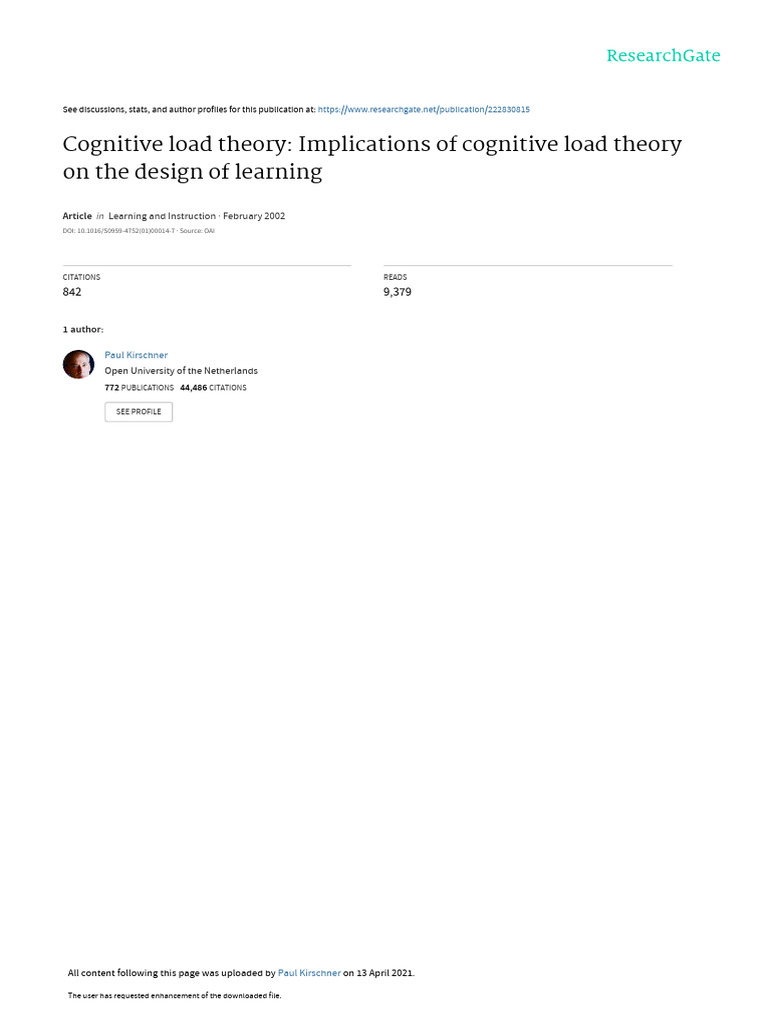 Cognitive Load Theory in Learning Design | PDF | Learning ...