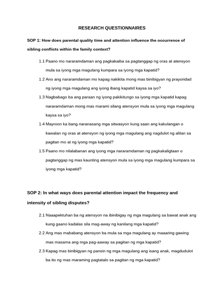 Research Questionnaires Tagalog | PDF
