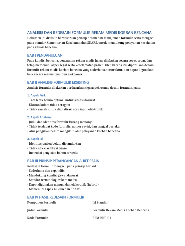 Redesain Formulir Rekam Medis Bencana | PDF