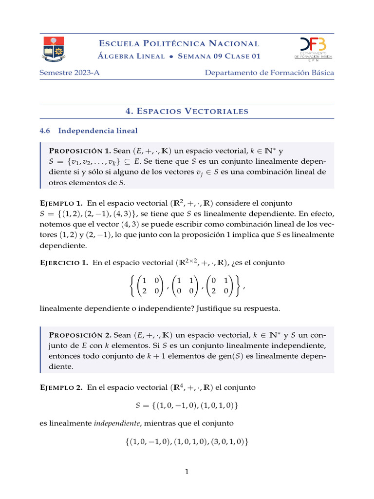 Algebra Apuntes 2024A | PDF | Base (álgebra lineal) | Espacio vectorial