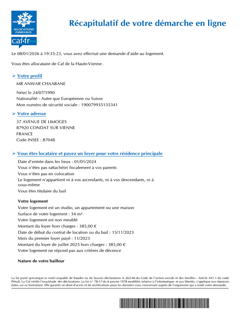 Demande d'aide au logement Caf 2026 | PDF | Logement