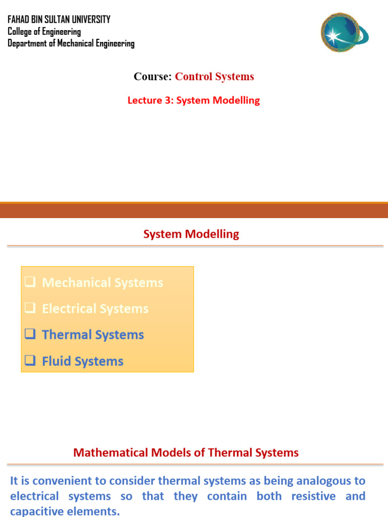 System Modelling in Control Systems | PDF | Thermal Conduction | Fluid ...
