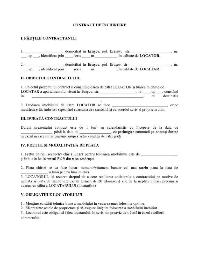 Contract De Inchiriere Apartament