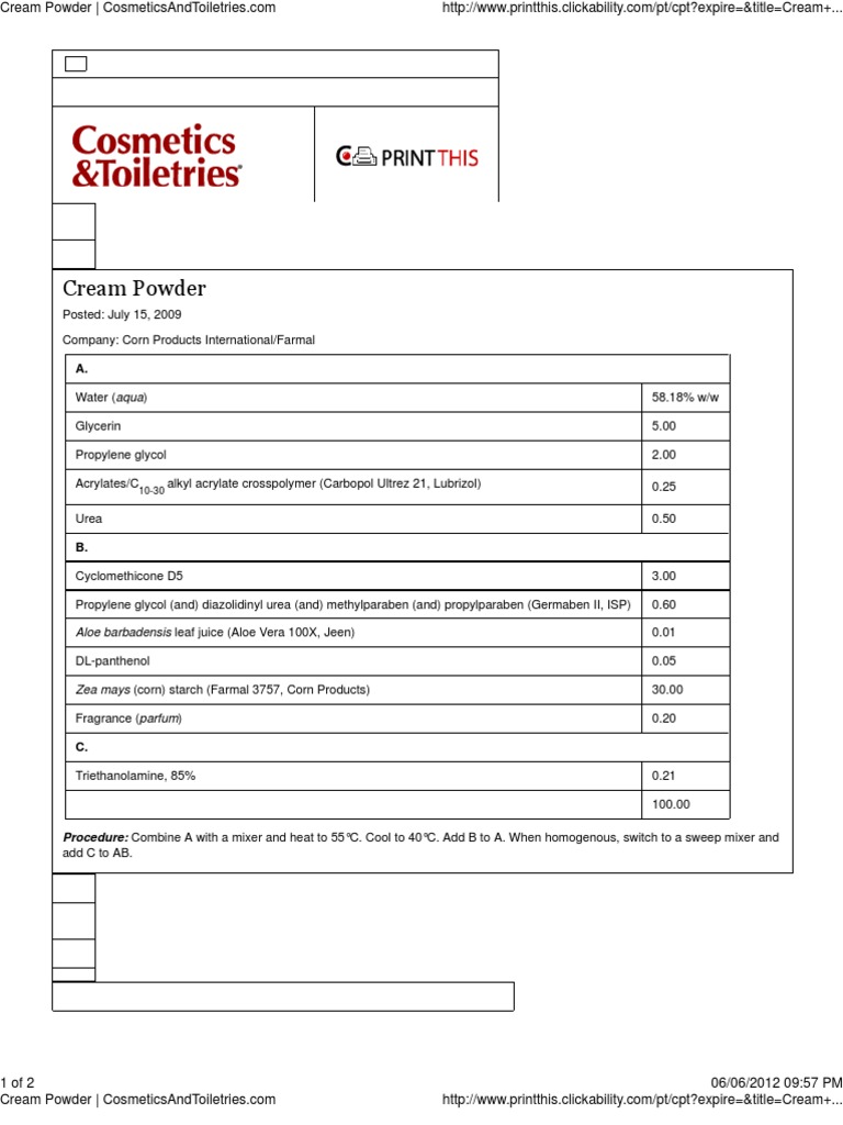 Cream Powder Formulation Guide | PDF | Cooking, Food & Wine