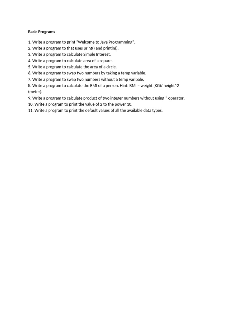 Java Programming Basic Exercises | PDF