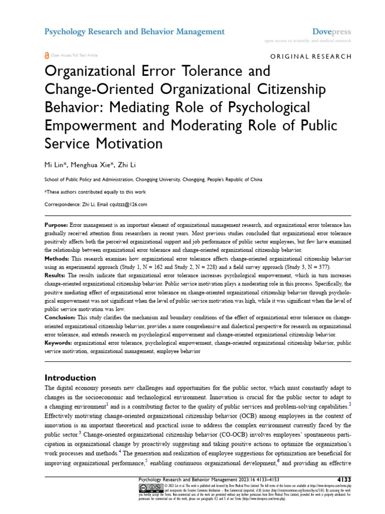 Error Tolerance and Change-Oriented OCB | PDF | Empowerment | Psychology