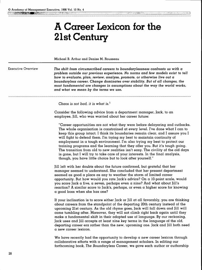 Arthur e Rousseau, 1996 - A Career Lexicon For The 21st Century | PDF ...