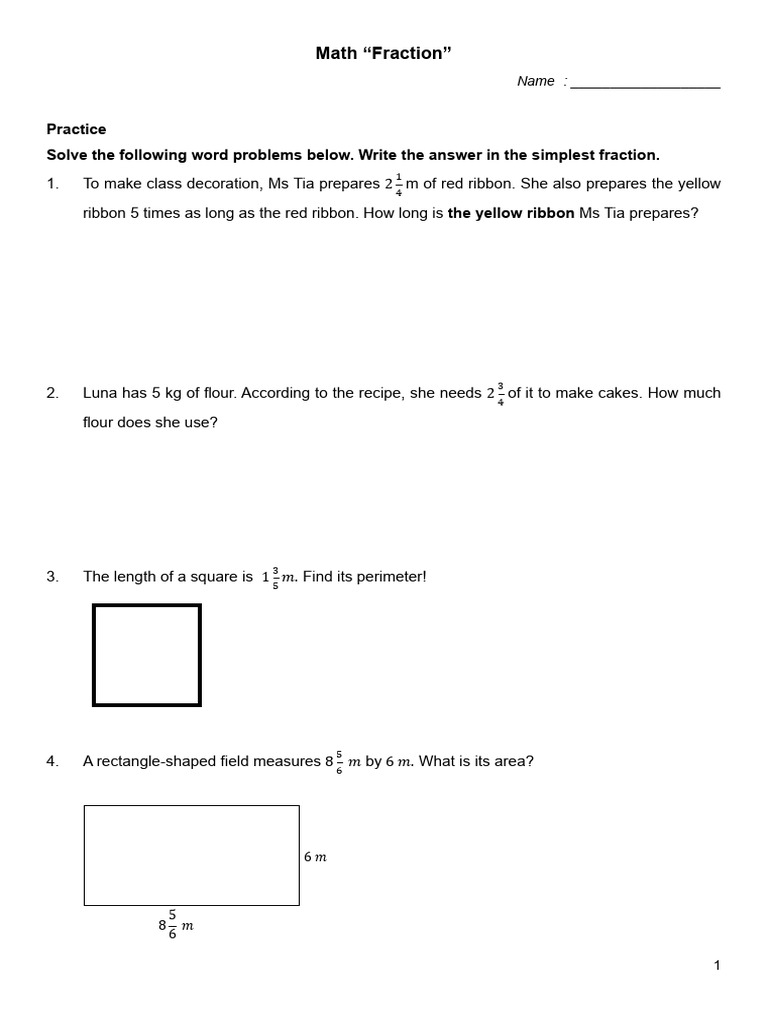 Fraction Word Problems Practice | PDF