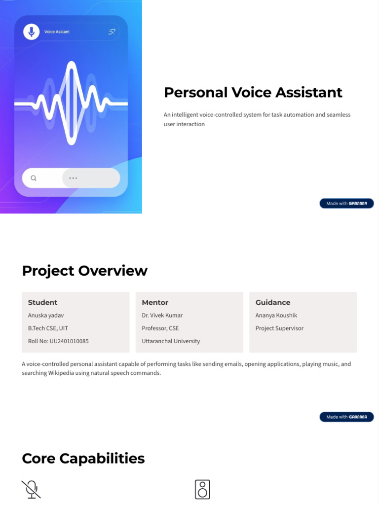 Intelligent Voice Assistant Project Overview | PDF | Speech Recognition ...