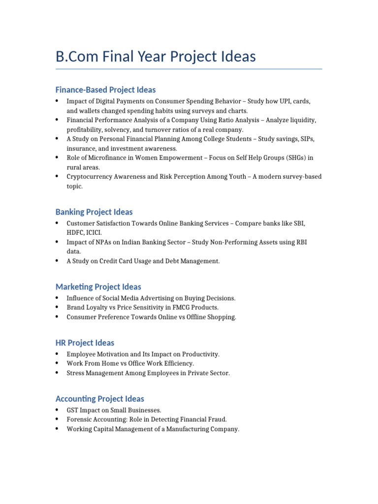 B.Com Final Year Project Ideas Guide | PDF | Banks | Investing