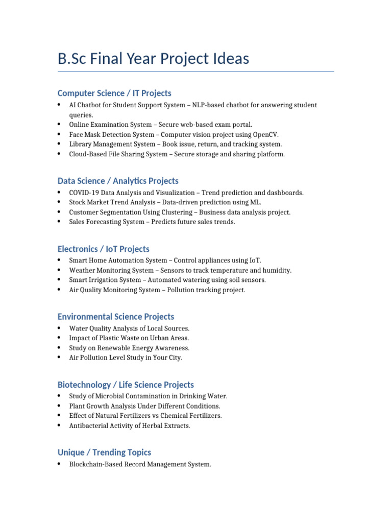 B.Sc Final Year Project Ideas List | PDF | Internet Of Things ...