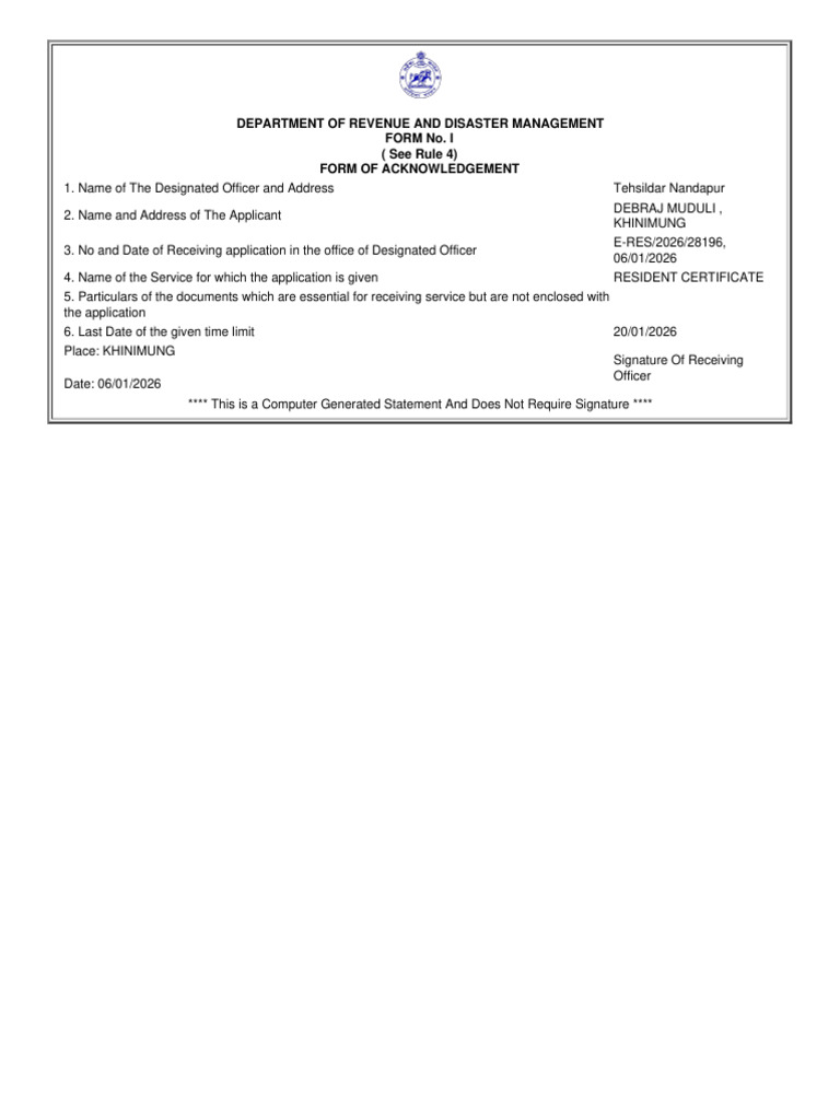 Resident Certificate Acknowledgement Form | PDF