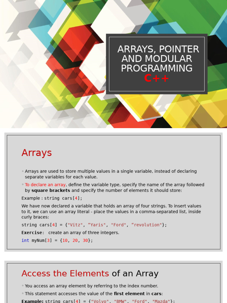 C++ Arrays, Pointers, and Functions Guide | PDF | Pointer (Computer ...