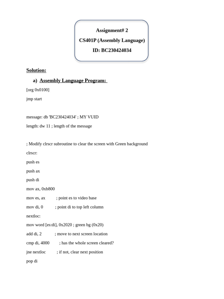 Assembly Language Program for VUID Display | PDF