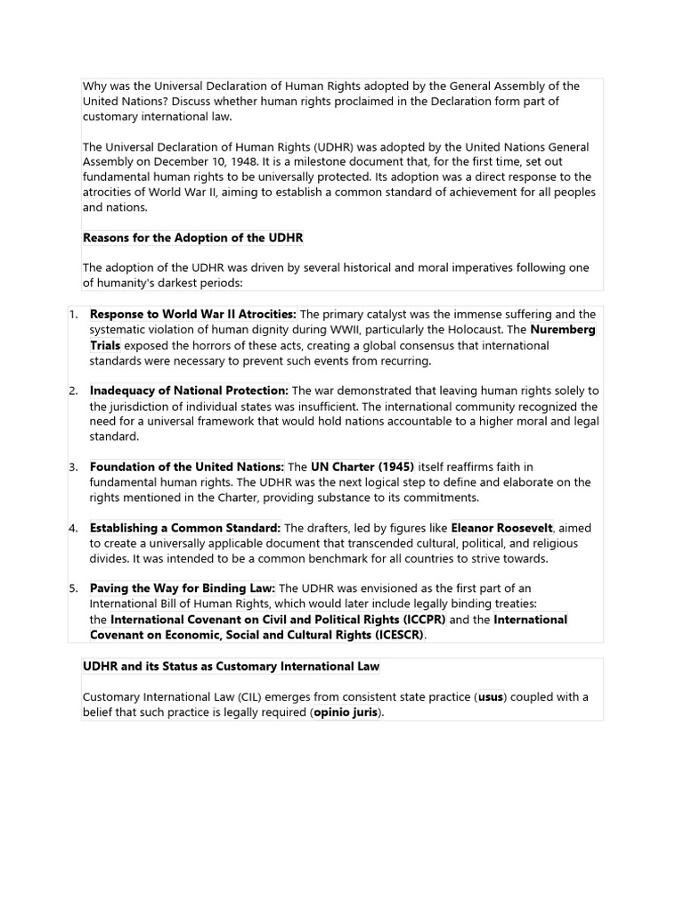 UDHR Adoption and Customary International Law | PDF | Human Rights ...