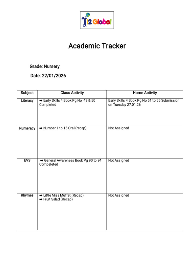 Nursery Academic Trackers-17 | PDF