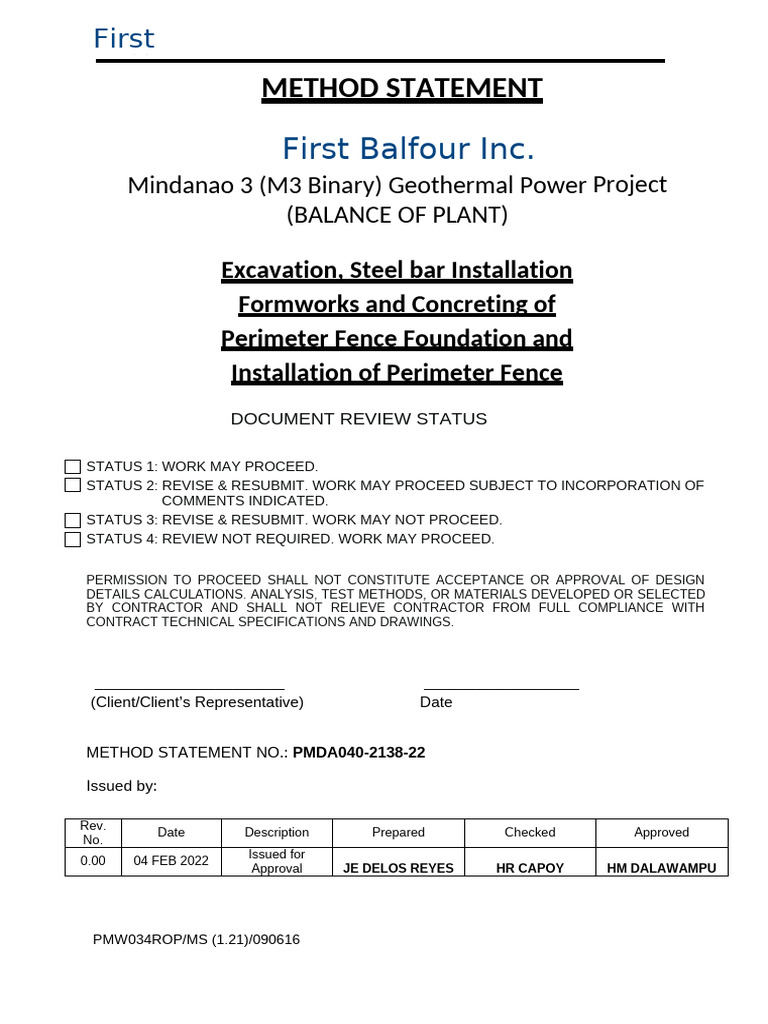 Method Statement for Geothermal Project | PDF | Concrete | Scaffolding