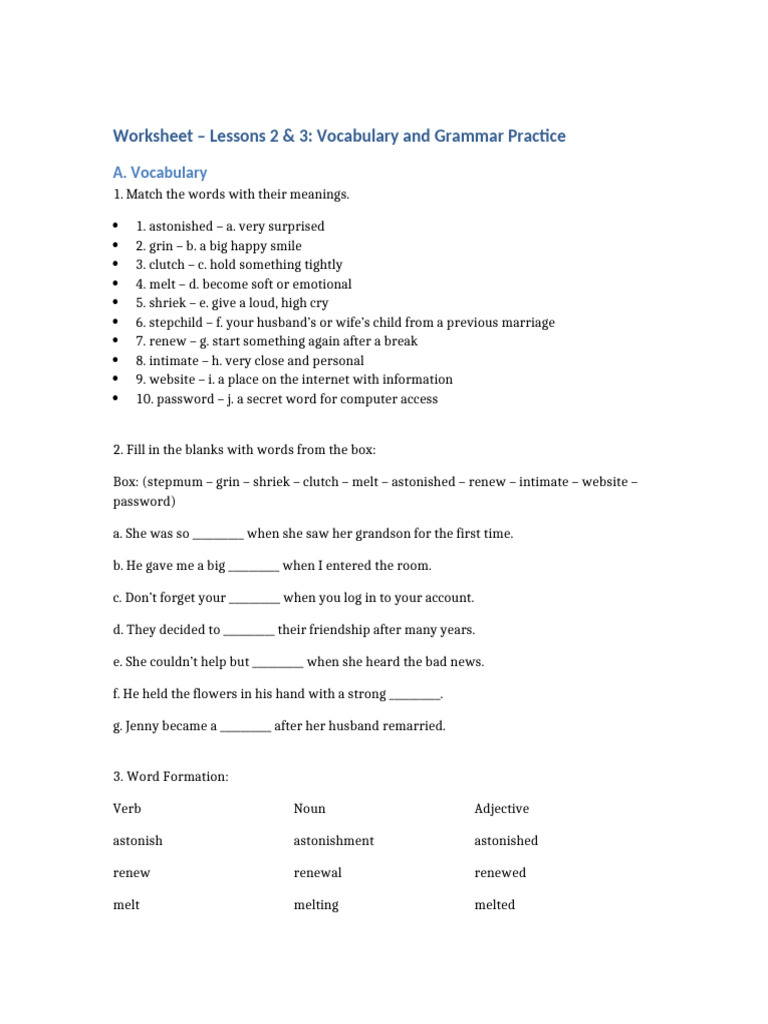 Lessons 2 and 3 Worksheet | PDF | Linguistic Morphology | Linguistic ...
