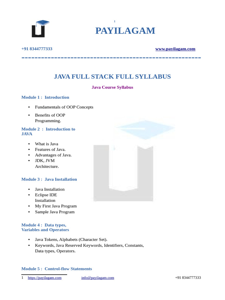 Java Full Stack Course Syllabus | PDF | Method (Computer Programming ...