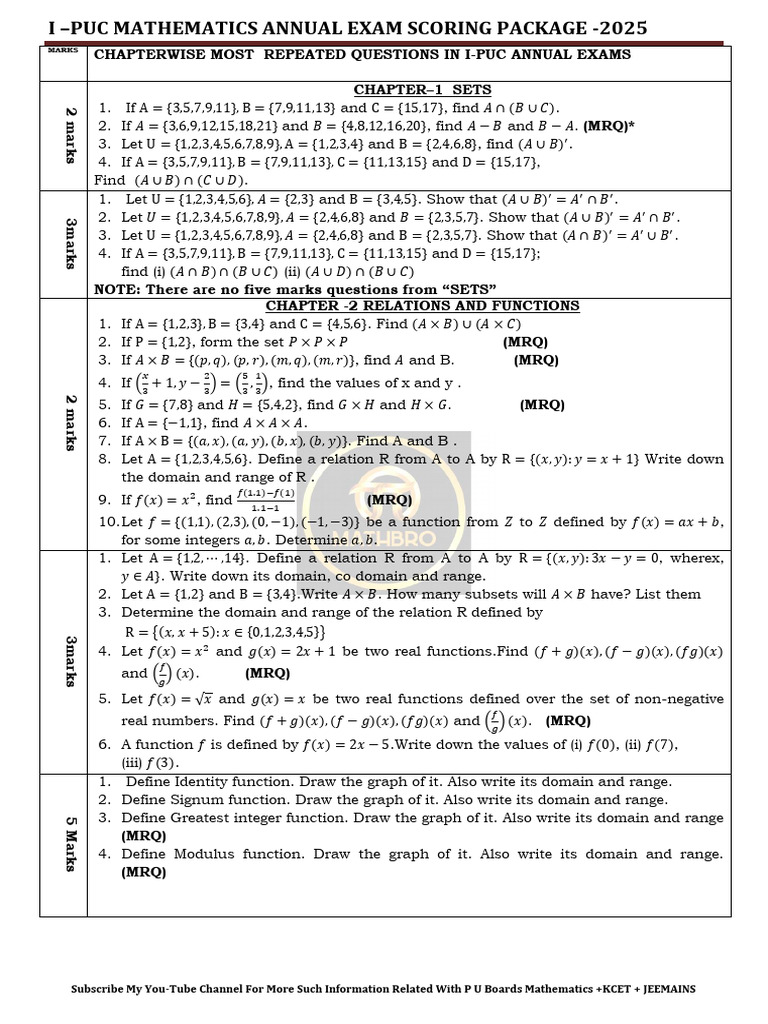 I-PUC Mathematics Exam Scoring Guide 2025 | PDF | Line (Geometry ...