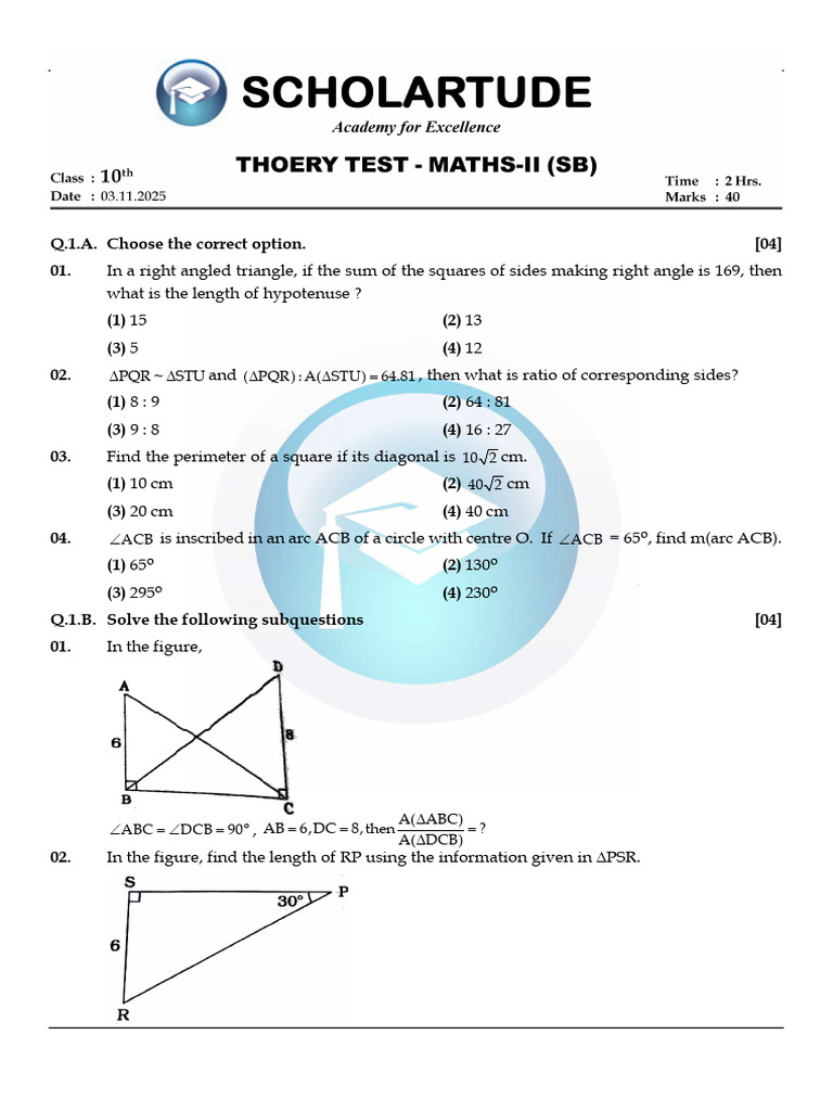 Class 10 Maths-II Theory Test Questions | PDF | Euclidean Geometry ...