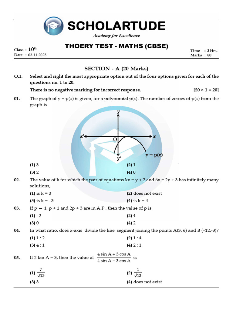 CBSE Class 10 Maths Theory Test 2025 | PDF | Zero Of A Function ...