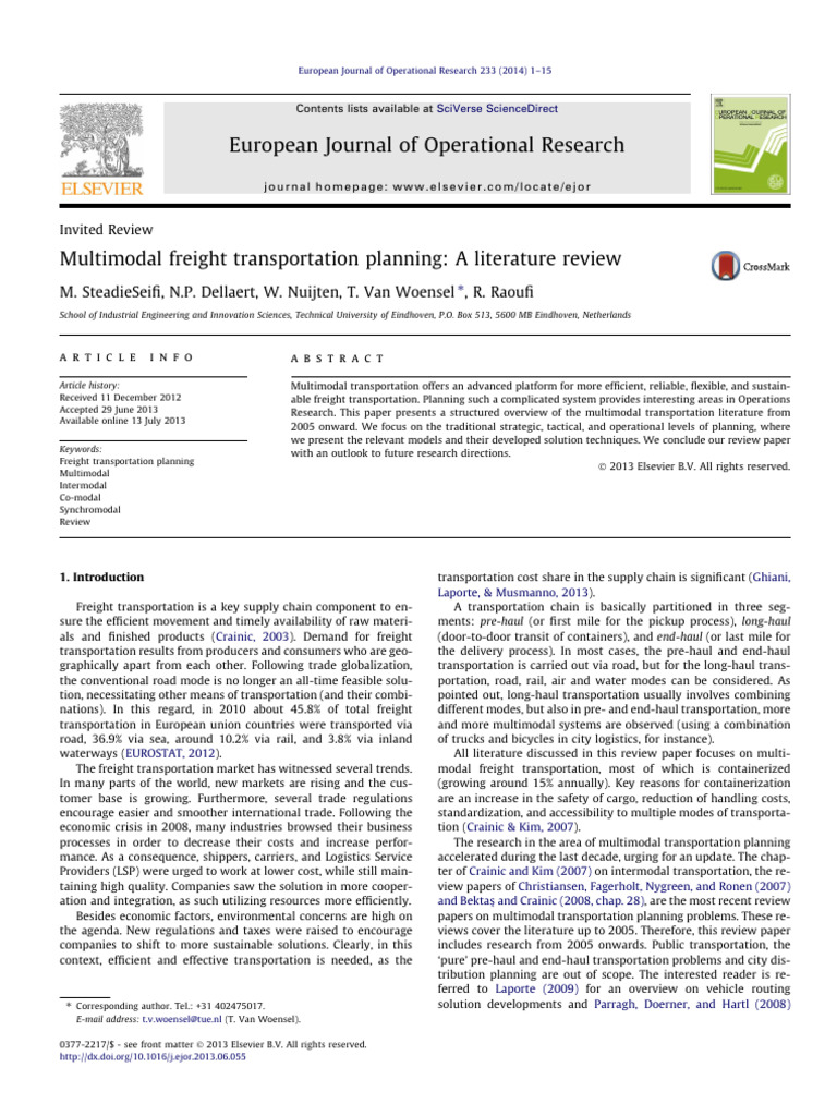 Multimodal Freight Transportation Review | PDF | Transport | Cargo