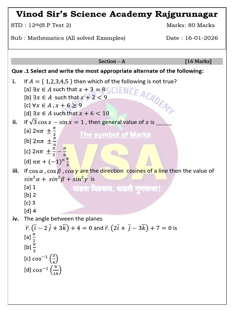 Mathematics Test Questions for 12th Grade | PDF | Equations | Mathematics