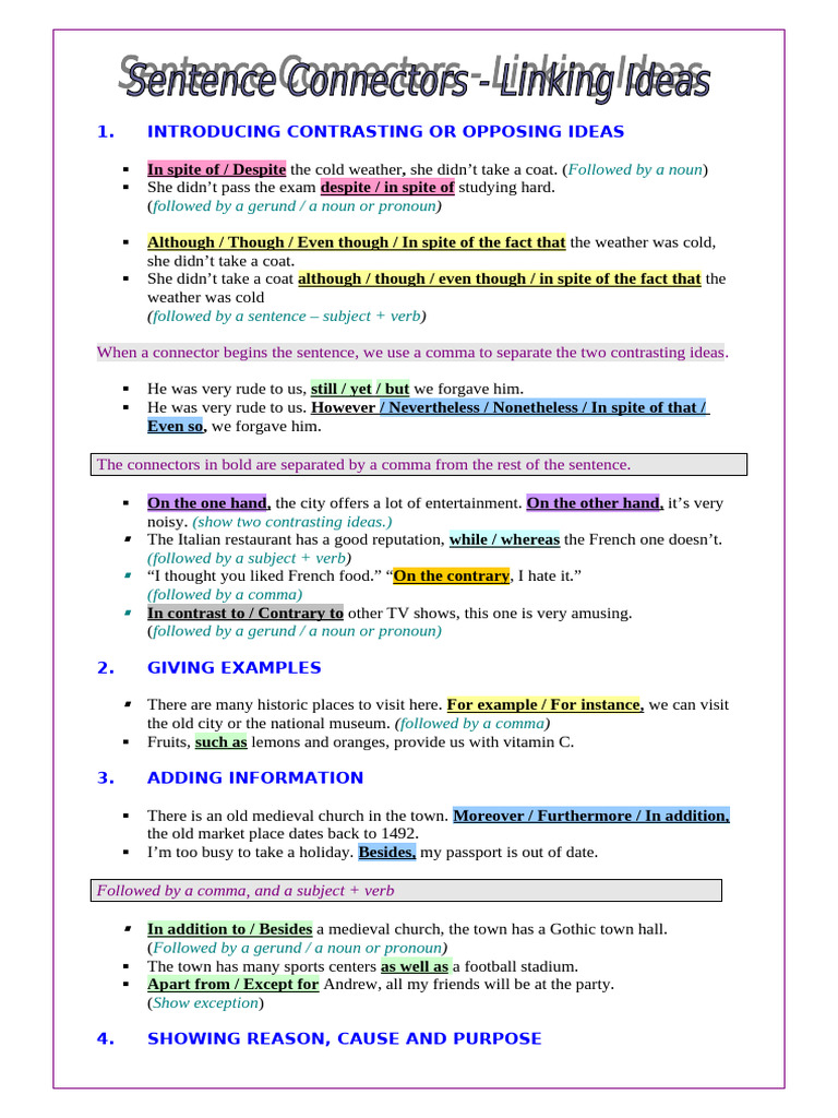 Connectors for Contrasting Ideas | PDF | Verb | Sentence (Linguistics)