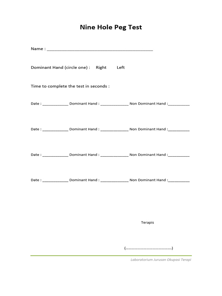 Nine Hole Peg Test Instructions | PDF