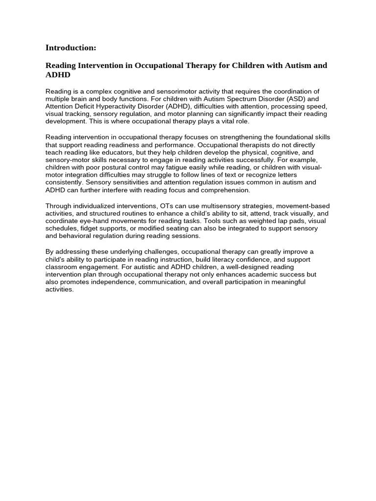 Introduction OT Reading Intervention | PDF