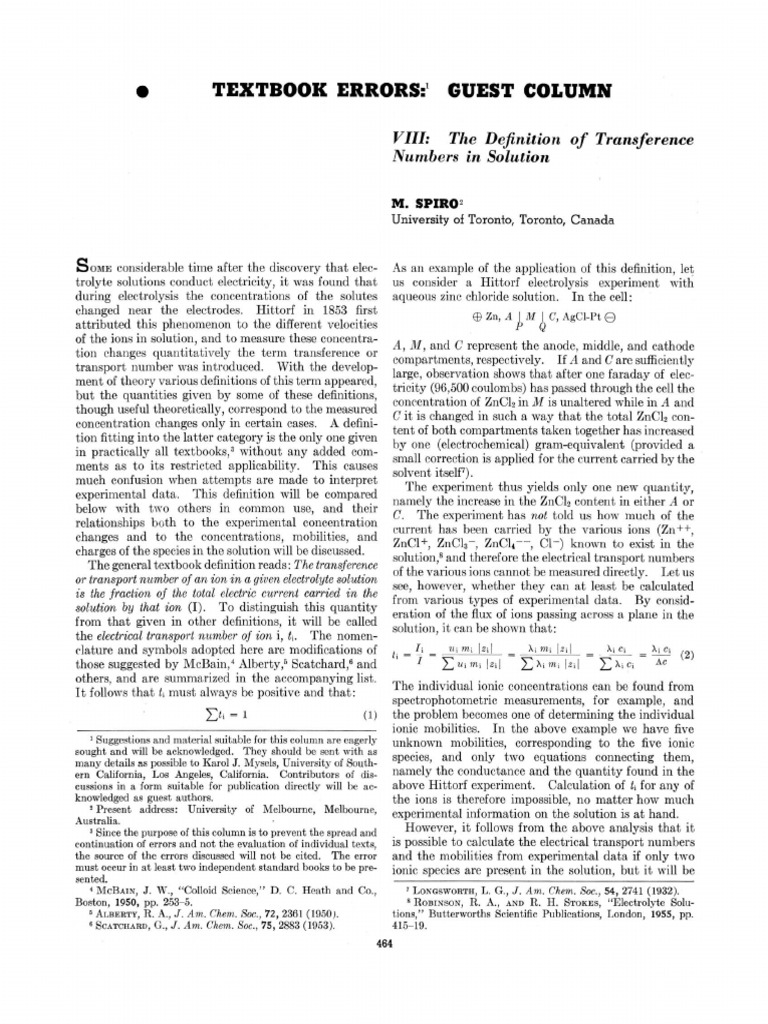 Understanding Transport Numbers in Electrolytes | PDF | Ion ...